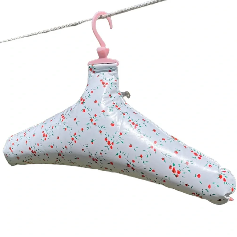 Vintage Cottagecore Inflatable Hangers 60s Poppy Rose Dainty Floral White Pink
